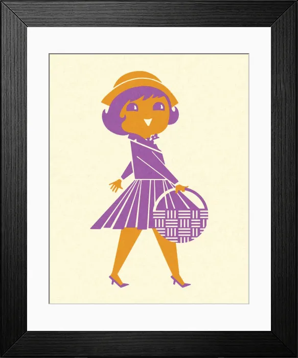 Framed Print : Woman Holding a Basket and Walking Framed Print : Woman Holding a Basket and Walking