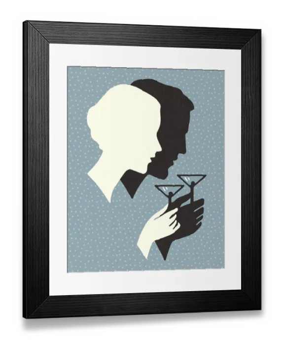 Framed Print : Silhouette of a Man and Woman Drinking a Cocktail