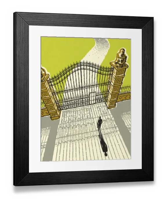 Framed Print : Man Standing at a Tall Gate Framed Print : Man Standing at a Tall Gate