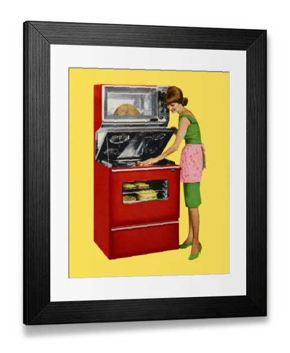 Framed Print : Woman Reaching Under the Stovetop Framed Print : Woman Reaching Under the Stovetop