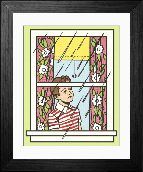 Framed Print : Sad Boy Looking Out the Window as It Rains Framed Print : Sad Boy Looking Out the Window as It Rains