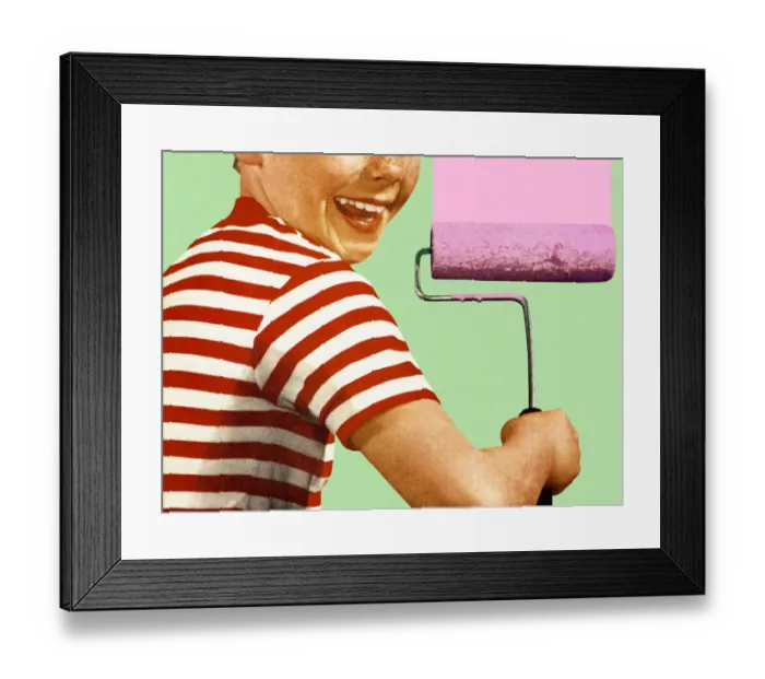 Framed Print : Boy with Pink Paint and a Roller Framed Print : Boy with Pink Paint and a Roller