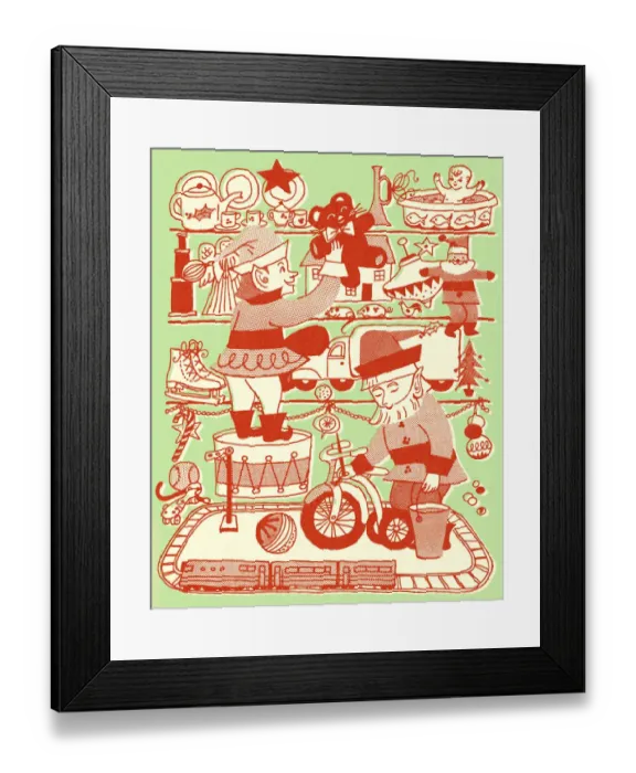 Framed Print : Two Elves and a Shelf of Toys Framed Print : Two Elves and a Shelf of Toys
