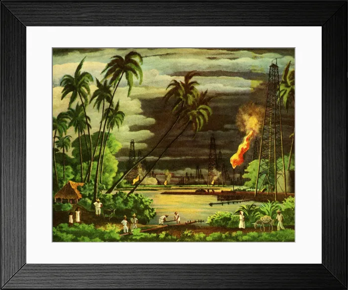 Framed Print : Tropical Setting with Oil Wells Framed Print : Tropical Setting with Oil Wells