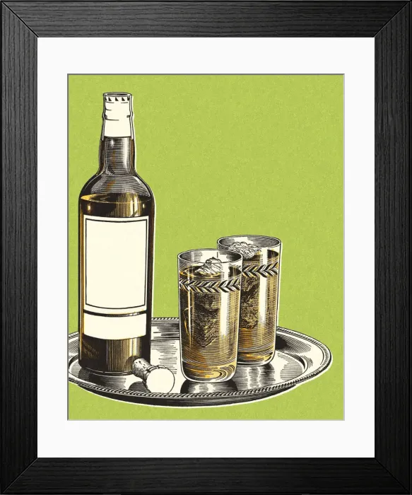 Framed Print : Tray with Two Glasses and a Bottle of Liquor Framed Print : Tray with Two Glasses and a Bottle of Liquor