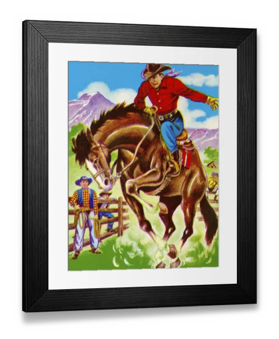 Framed Print : Cowboy Riding a Bucking Bronco Framed Print : Cowboy Riding a Bucking Bronco