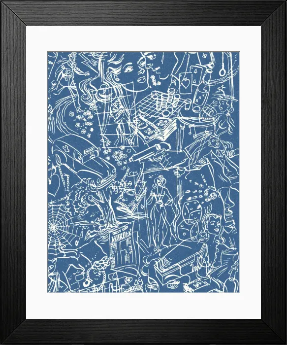 Framed Print : Blue Pattern of Sketches