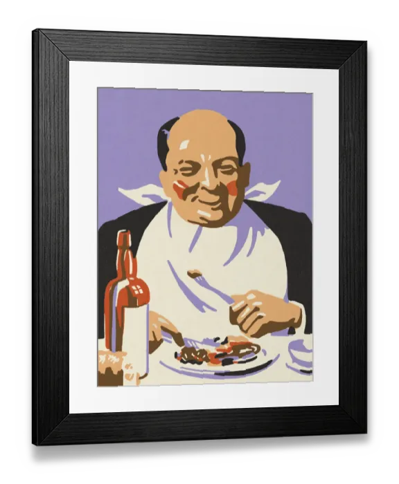 Framed Print : Bald Man Enjoying a Meal Framed Print : Bald Man Enjoying a Meal