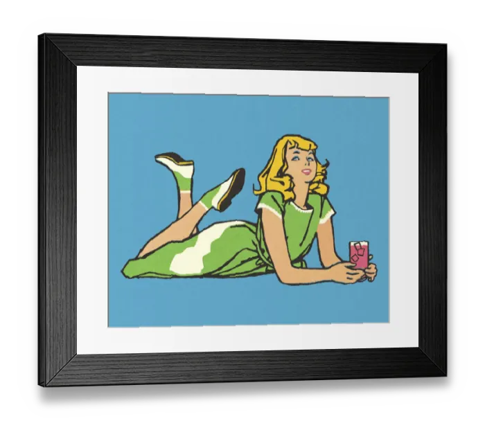 Framed Print : Girl Relaxing with a Drink Framed Print : Girl Relaxing with a Drink