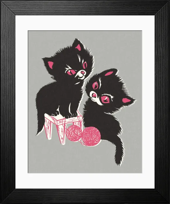Framed Print : Two Black Kittens with Yarn Framed Print : Two Black Kittens with Yarn