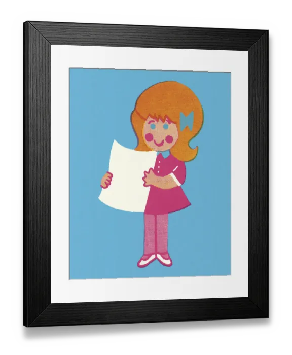 Framed Print : Girl Holding a Piece of Paper Framed Print : Girl Holding a Piece of Paper