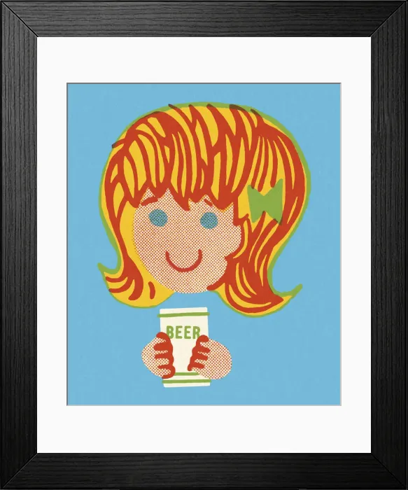 Framed Print : Girl Holding a Can of Beer Framed Print : Girl Holding a Can of Beer