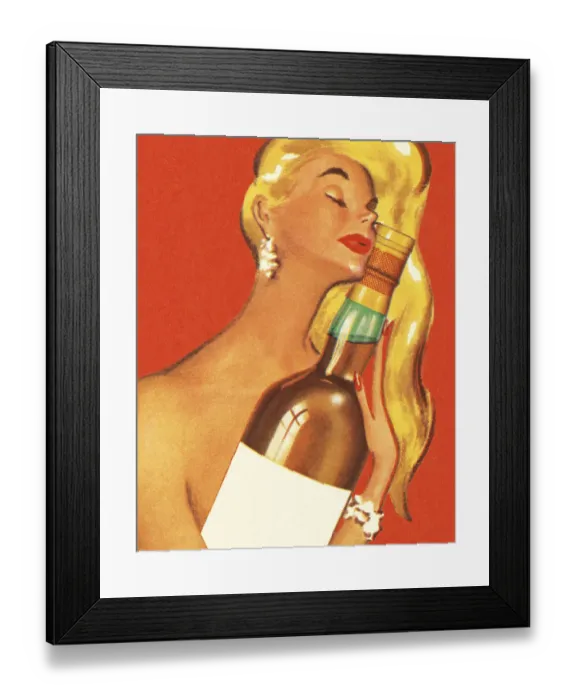 Framed Print : Woman Hugging a Bottle of Alcohol Framed Print : Woman Hugging a Bottle of Alcohol