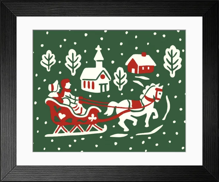 Framed Print : Winter Scene With Horse-Drawn Sleigh Framed Print : Winter Scene With Horse-Drawn Sleigh
