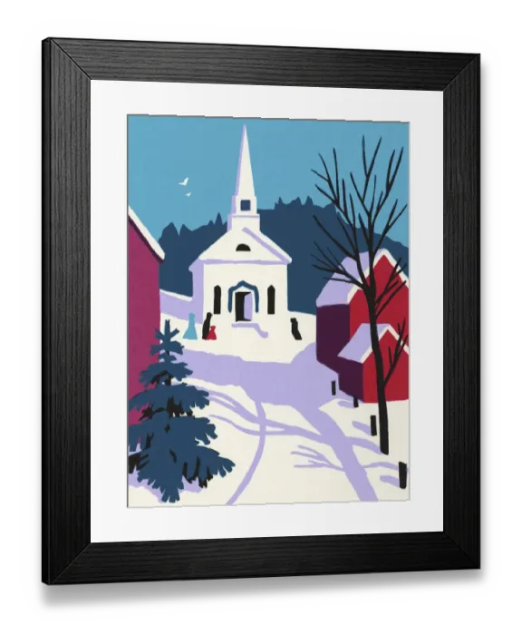 Framed Print : Winter Scene With a Small Church Framed Print : Winter Scene With a Small Church