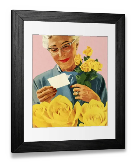 Framed Print : Woman Receiving Yellow Roses