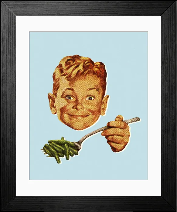 Framed Print : Boy Eating Green Beans