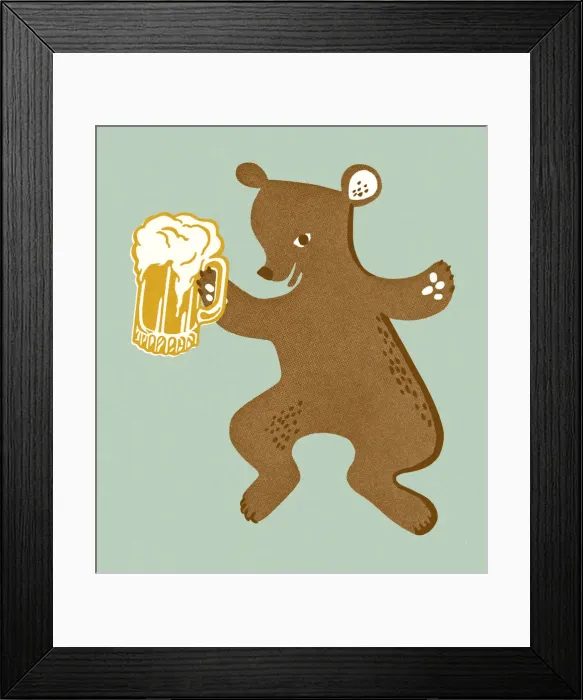 Framed Print : Bear Holding a Mug of Beer Framed Print : Bear Holding a Mug of Beer