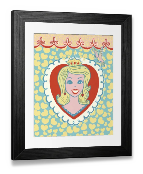 Framed Print : Blond Princess with Heart-Shaped Border Framed Print : Blond Princess with Heart-Shaped Border