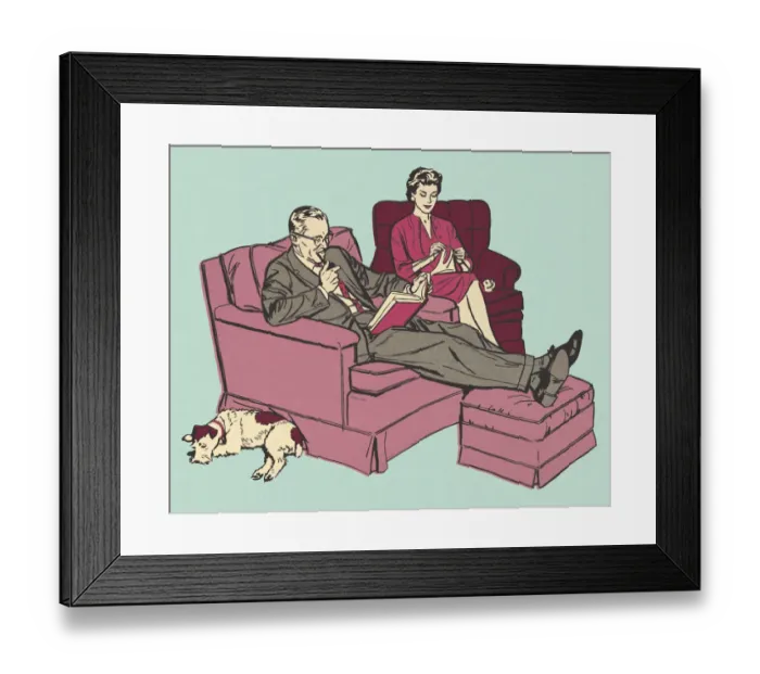 Framed Print : Husband and Wife Relaxing in Chairs Framed Print : Husband and Wife Relaxing in Chairs