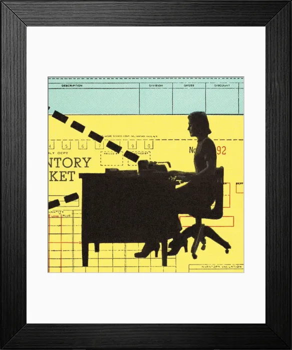 Framed Print : Woman Typing at a Desk