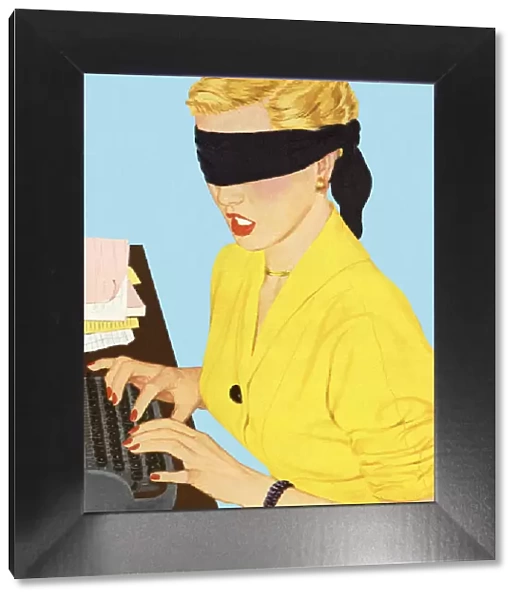 Blindfolded Woman at a Typewriter