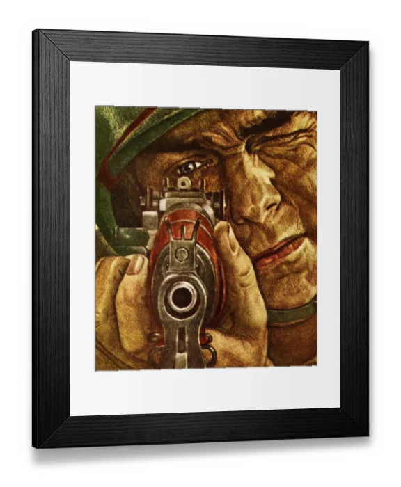 Framed Print : Closeup of a Soldier Looking Through the Sight of a Rifle Framed Print : Closeup of a Soldier Looking Through the Sight of a Rifle
