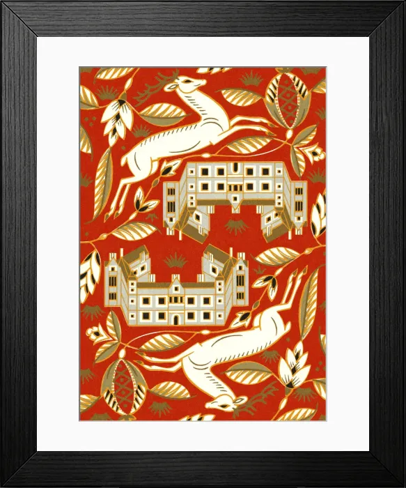 Framed Print : Pattern of a Deer and a Mansion Framed Print : Pattern of a Deer and a Mansion