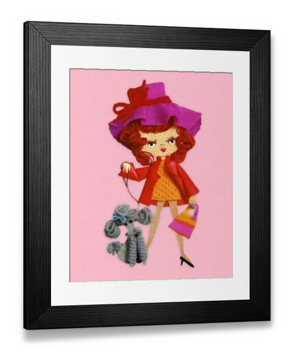Framed Print : Stylish Lady With a Poodle on a Leash Framed Print : Stylish Lady With a Poodle on a Leash