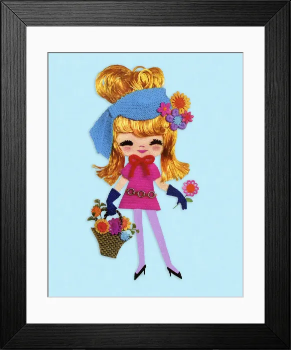 Framed Print : Stylish Lady Holding a Basket of Flowers Framed Print : Stylish Lady Holding a Basket of Flowers
