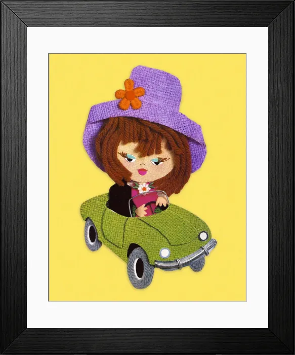 Framed Print : Stylish Lady Driving a Car