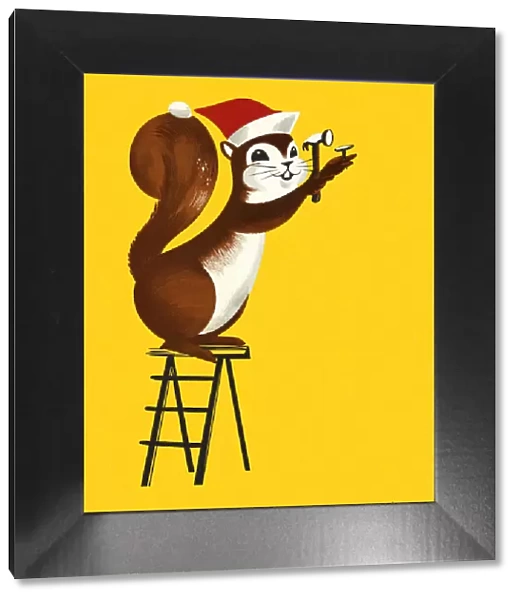 Christmas Squirrel on a Ladder