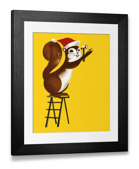 Framed Print : Christmas Squirrel on a Ladder Framed Print : Christmas Squirrel on a Ladder