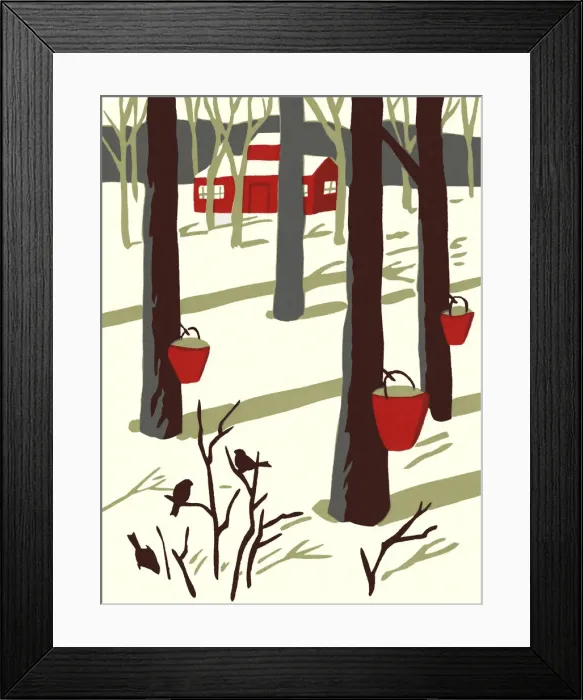 Framed Print : Winter Scene of Maple Trees Tapped for Sap Framed Print : Winter Scene of Maple Trees Tapped for Sap