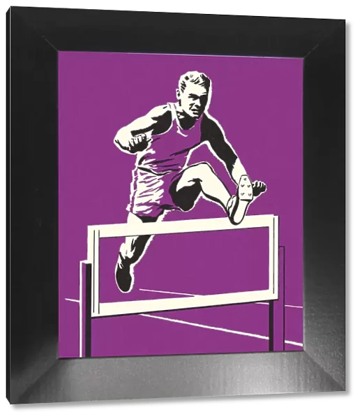 Racer Jumping Over a Hurdle
