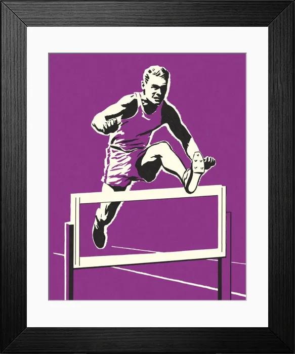 Framed Print : Racer Jumping Over a Hurdle Framed Print : Racer Jumping Over a Hurdle