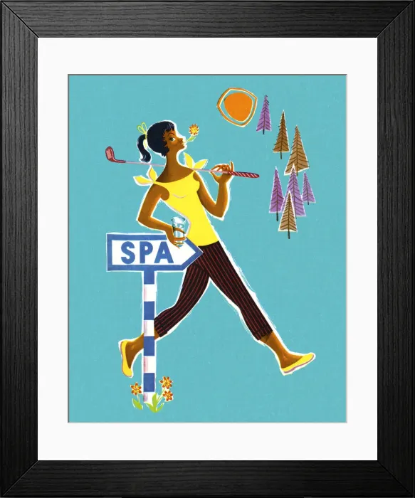Framed Print : Woman Walking Toward a Spa Framed Print : Woman Walking Toward a Spa