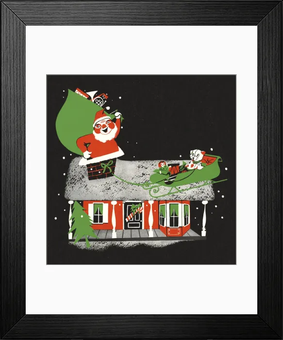 Framed Print : Santa Claus on the Roof of a House Framed Print : Santa Claus on the Roof of a House