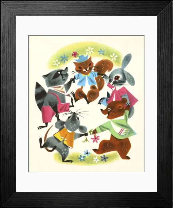 Framed Print : Five Little Animals Dancing Framed Print : Five Little Animals Dancing