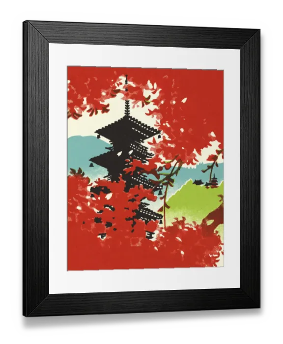 Framed Print : Pagoda Showing Through Cherry Blossoms Framed Print : Pagoda Showing Through Cherry Blossoms