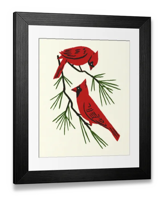 Framed Print : Two Cardinals Perched on a Branch Framed Print : Two Cardinals Perched on a Branch