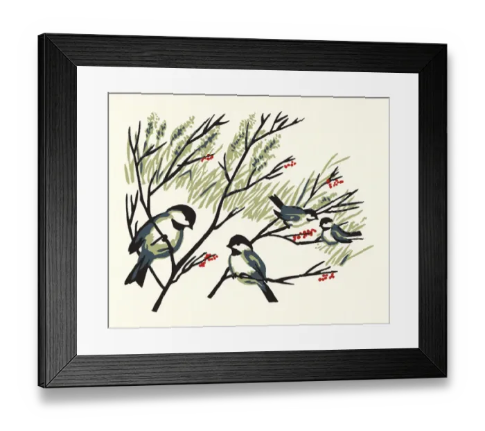 Framed Print : Chickadees in Tree Branches Framed Print : Chickadees in Tree Branches