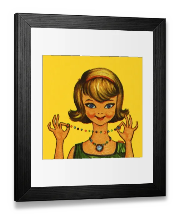 Framed Print : Happy Girl Holding a Necklace Framed Print : Happy Girl Holding a Necklace