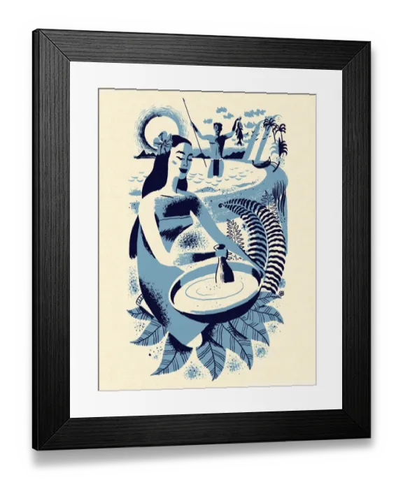 Framed Print : Hawaiian Woman Stirring In a Bowl Framed Print : Hawaiian Woman Stirring In a Bowl