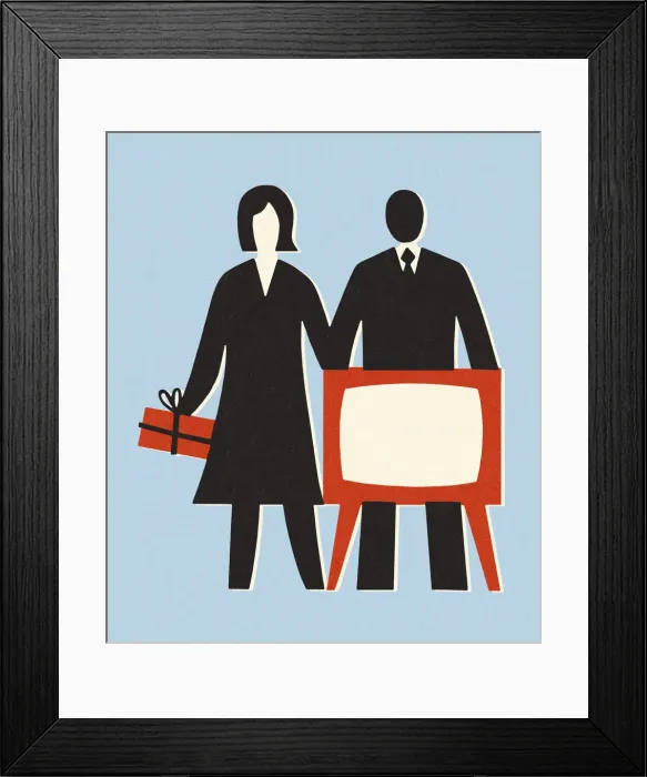 Framed Print : Couple and a Television Framed Print : Couple and a Television