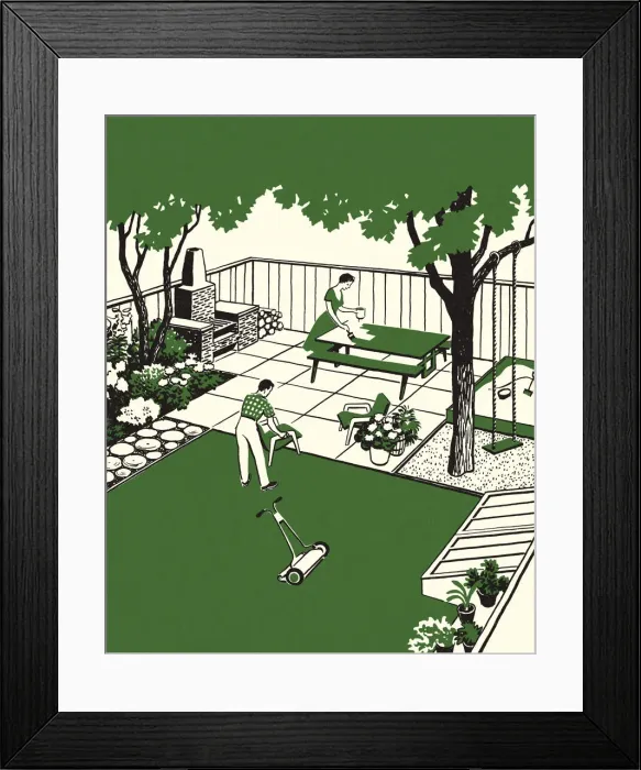 Framed Print : Couple Working In the Backyard