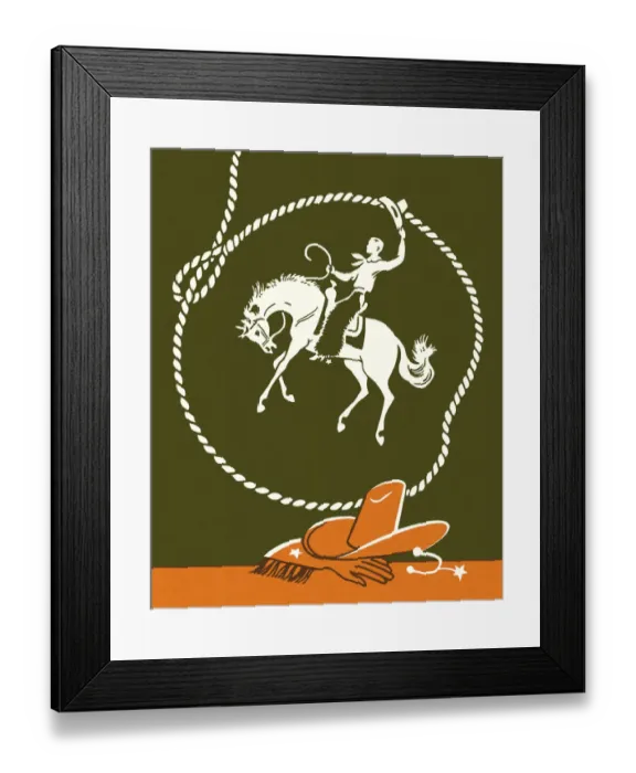 Framed Print : Lasso and Cowboy Riding a Horse Framed Print : Lasso and Cowboy Riding a Horse