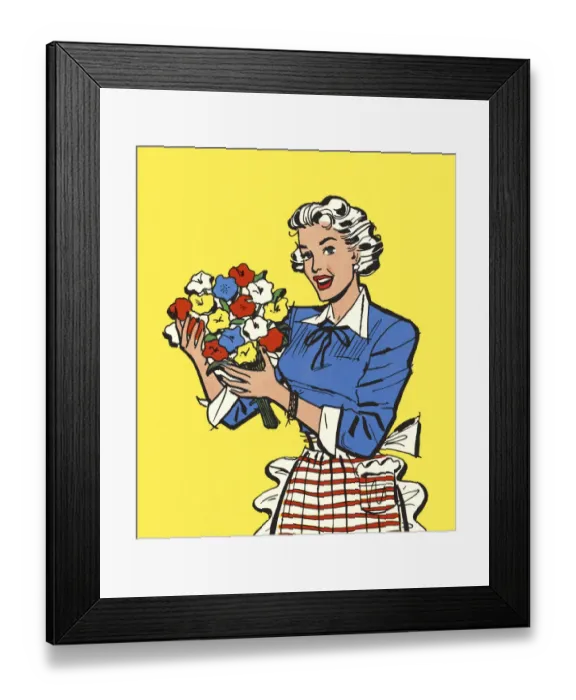 Framed Print : Woman Holding a Bouquet of Flowers Framed Print : Woman Holding a Bouquet of Flowers