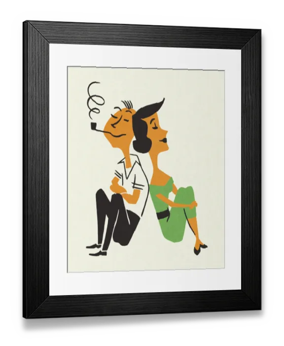 Framed Print : Happy Couple Sitting Back to Back Framed Print : Happy Couple Sitting Back to Back