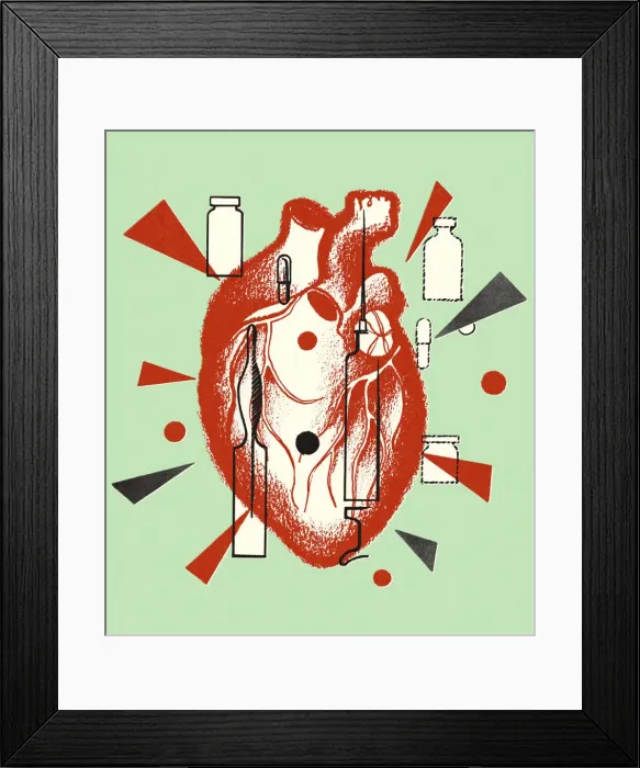 Framed Print : Human Heart and Medicine Containers Framed Print : Human Heart and Medicine Containers